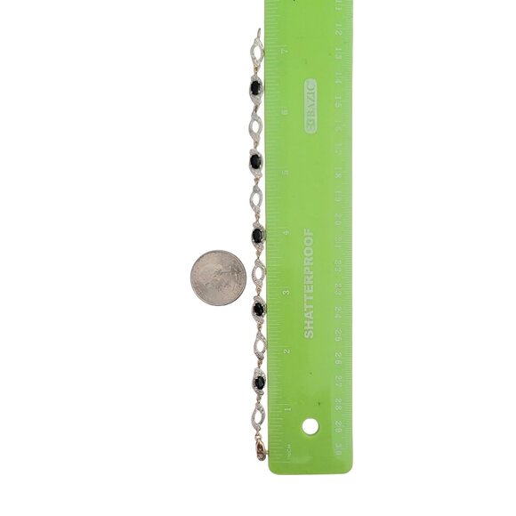 Sterling Silver 925 Gold Black Lucite Cab Rhinestone Bracelet, 7.25" Long M974 - Picture 4 of 5